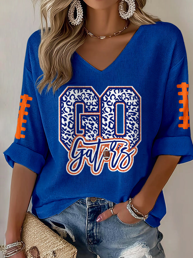Women'S Football Print Waffle  Top