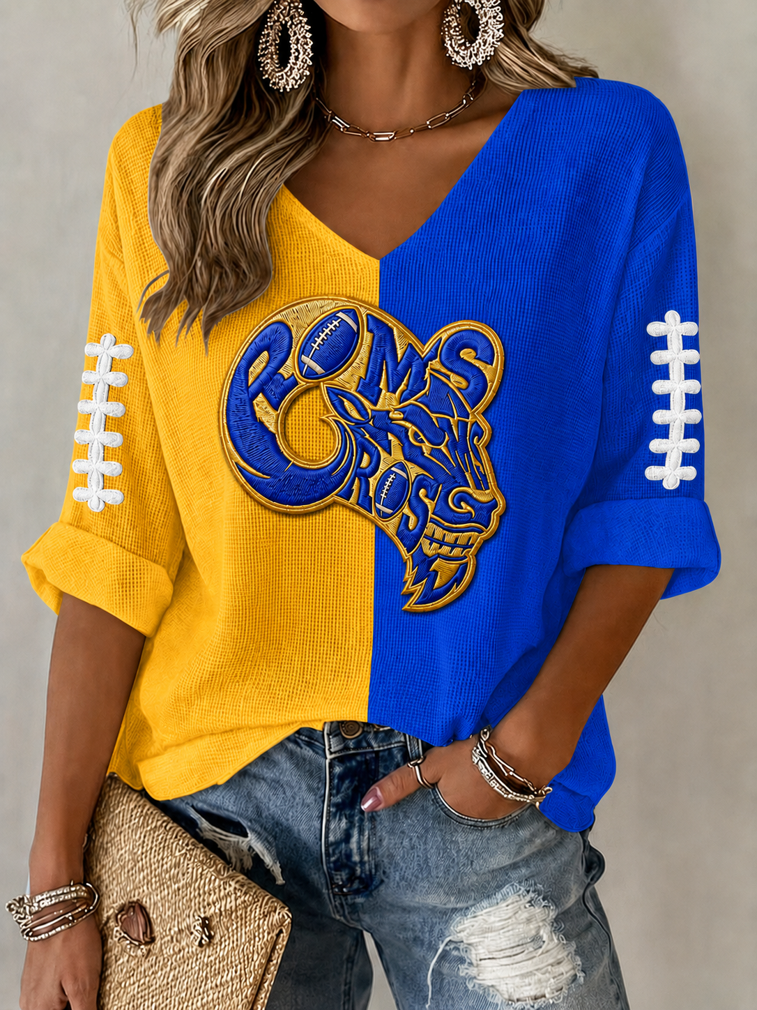 Women'S Football Print Waffle Top