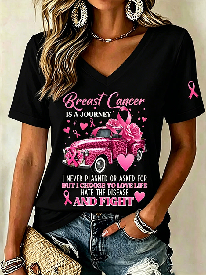 Women'S Pink Ribbon Print Printed T-Shirt
