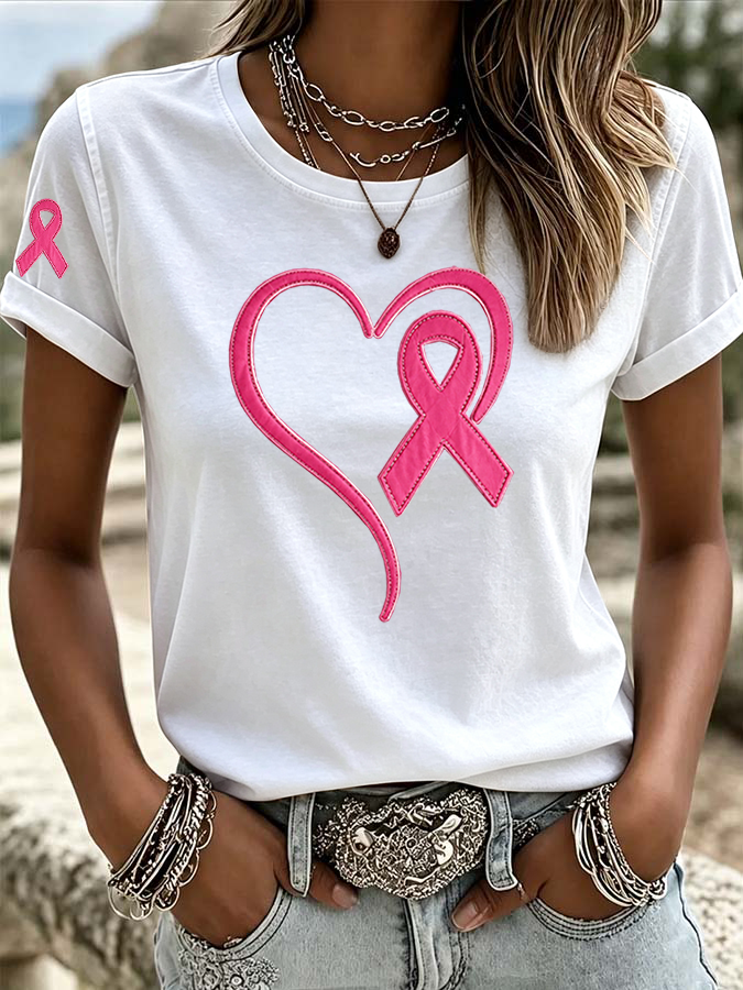 Women'S Breast cancer awareness Printed Casual T-Shirt