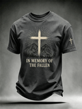 Mountain Cross In Memory Of The Fallen Short Sleeve Tee With Sleeve Cross Print