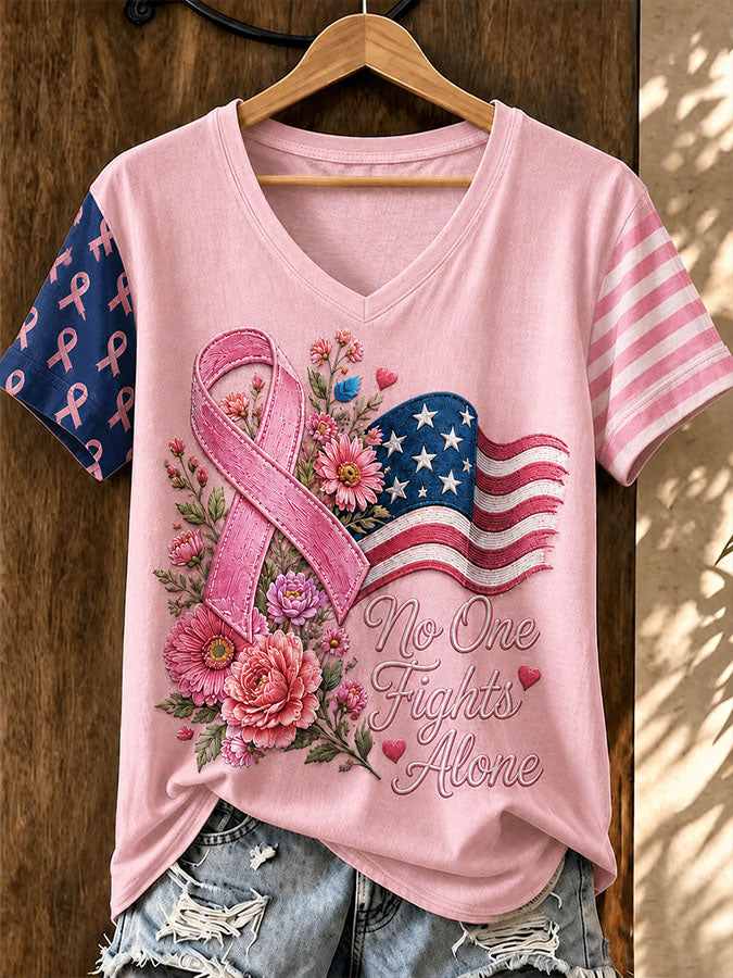 Women'S Flag Breast Cancer Awareness Print Short Sleeve T-Shirt