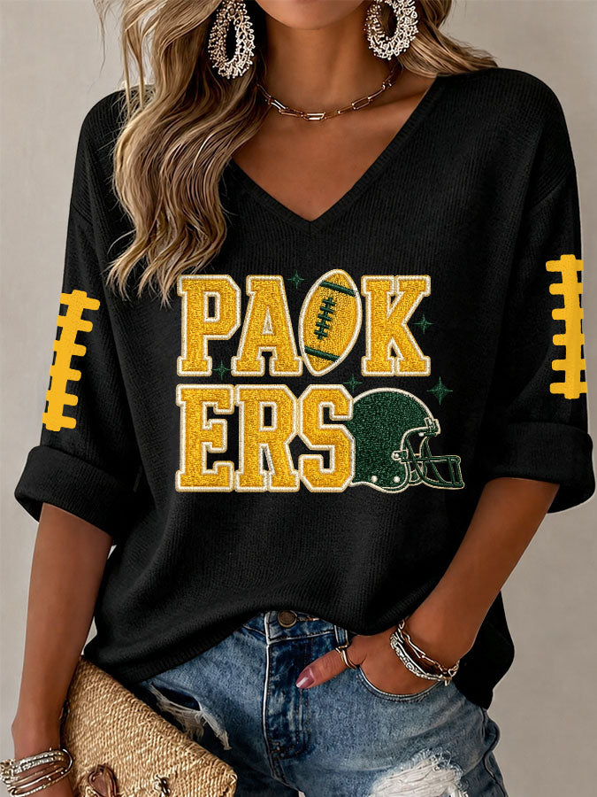 Women'S Football Print Waffle Top
