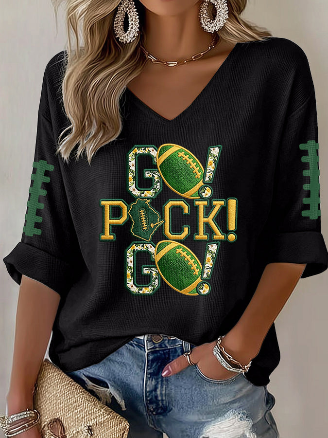 Women'S Football Print Waffle Top