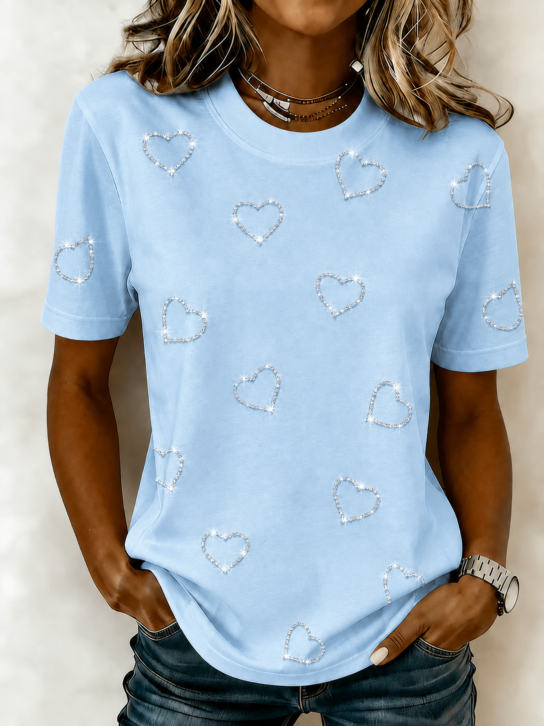 Women's Pink Love Printed Casual T-shirt