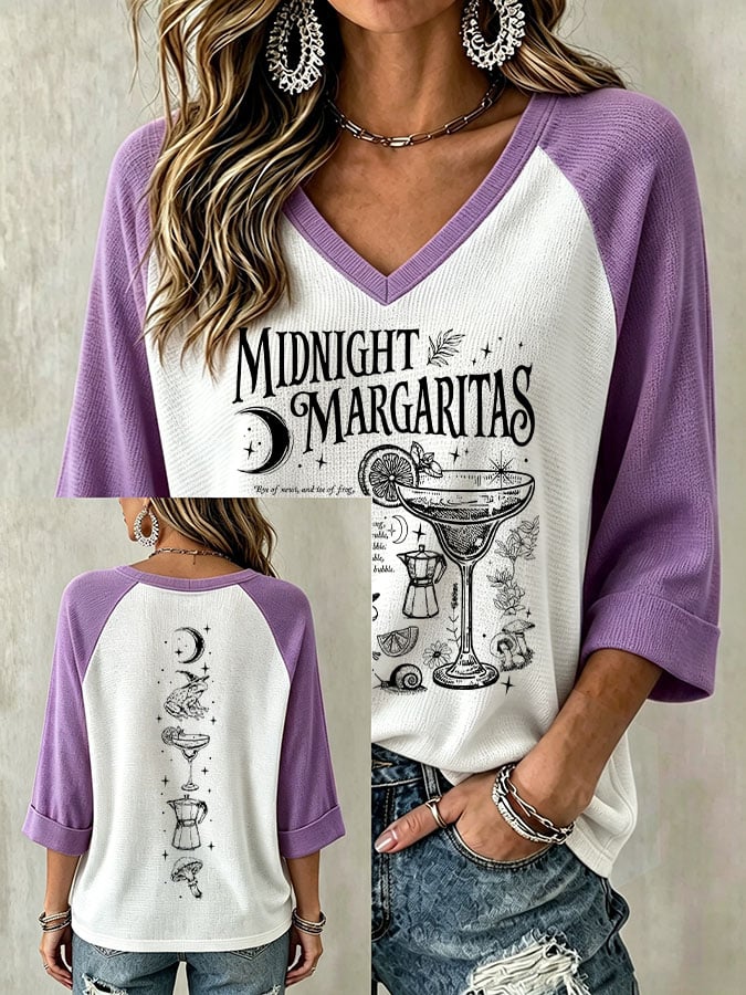 Women's Midnight Margaritas Print V Neck Top