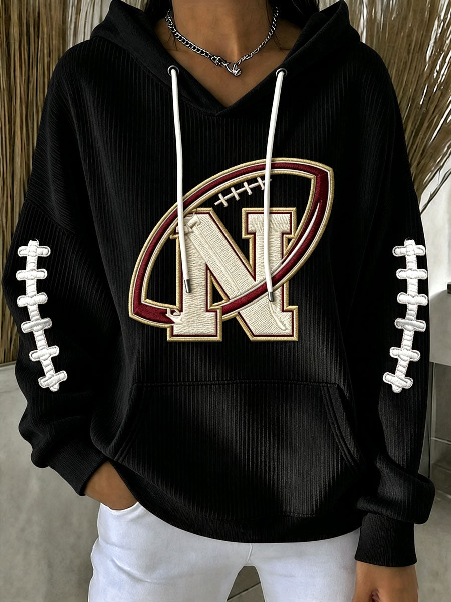 Women'S Football Print Hooded Sweatshirt