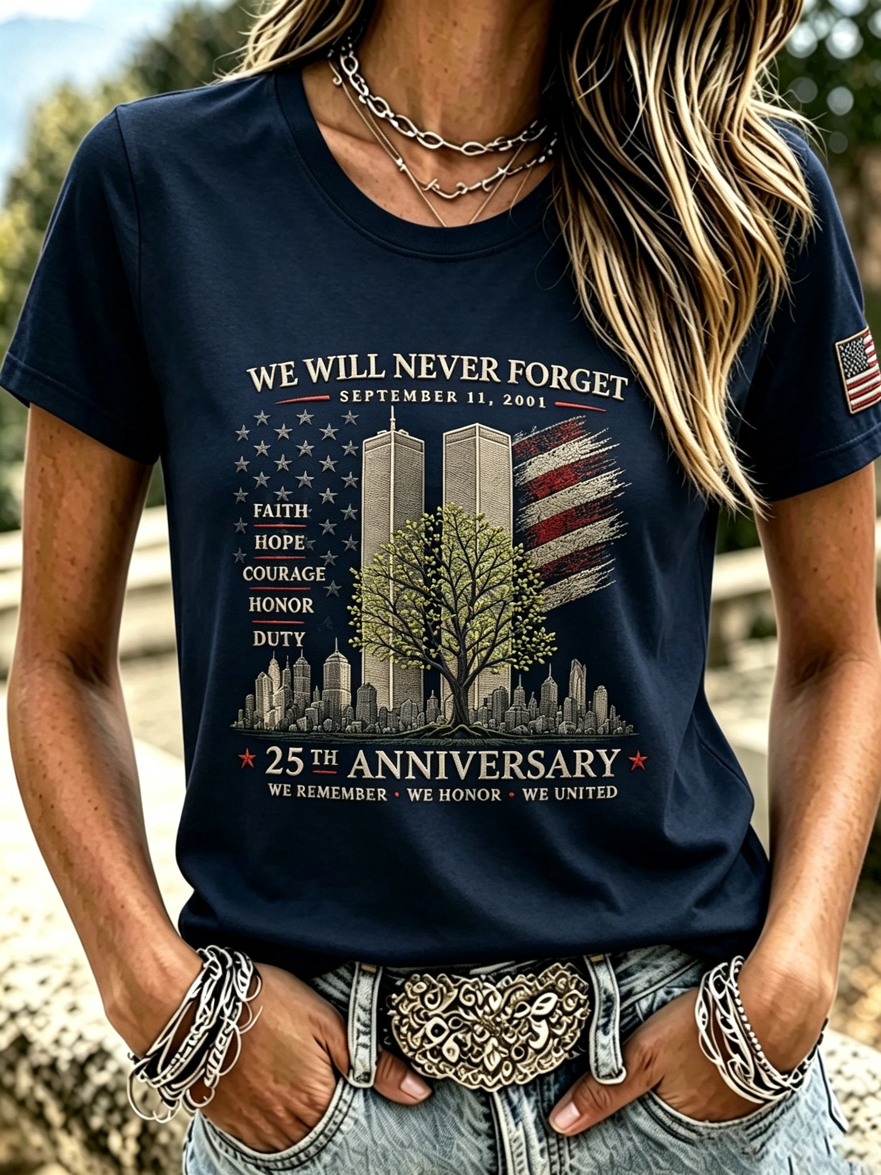 Women's 9.11 Never Forget Printed T-shirt