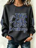 Women'S Casual Rugby Printed Round Neck Pullover