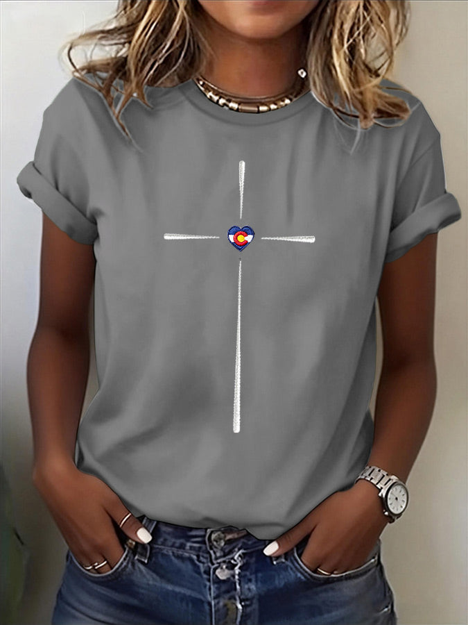 Women'S Casual COLORADO STRONG Mountain Fire Printed Round Neck Casual Short Sleeved T-Shirt