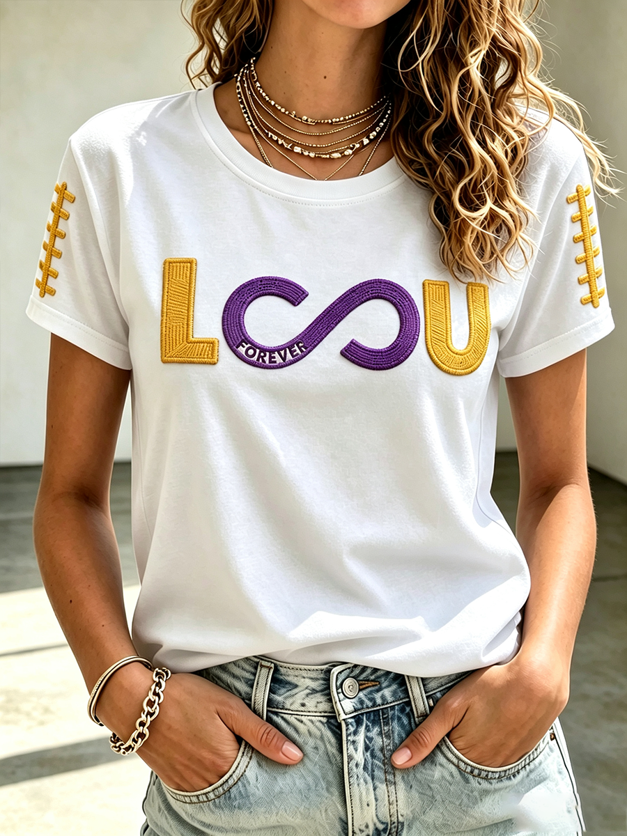 Women's Rugby Printed Round Neck Short Sleeved T-Shirt