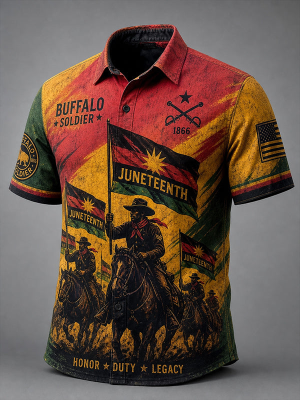 Men's Juneteenth Buffalo Soldiers Ride Art Print Short Sleeve Shirt