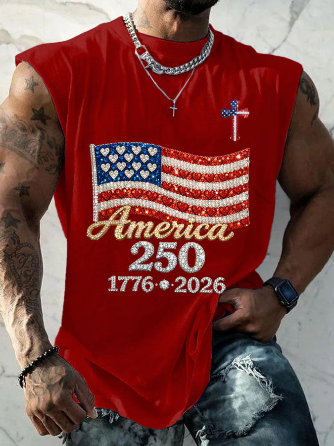 Men's Vintage America Flag Print Vests