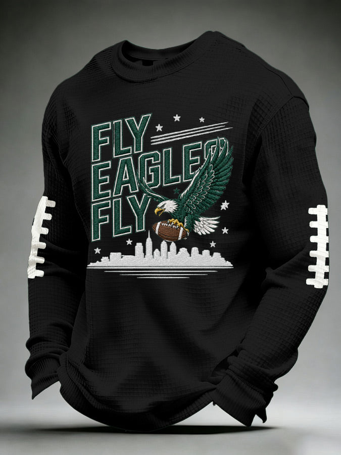 Men's Football Fan Round Neck Waffle Sweatershirt
