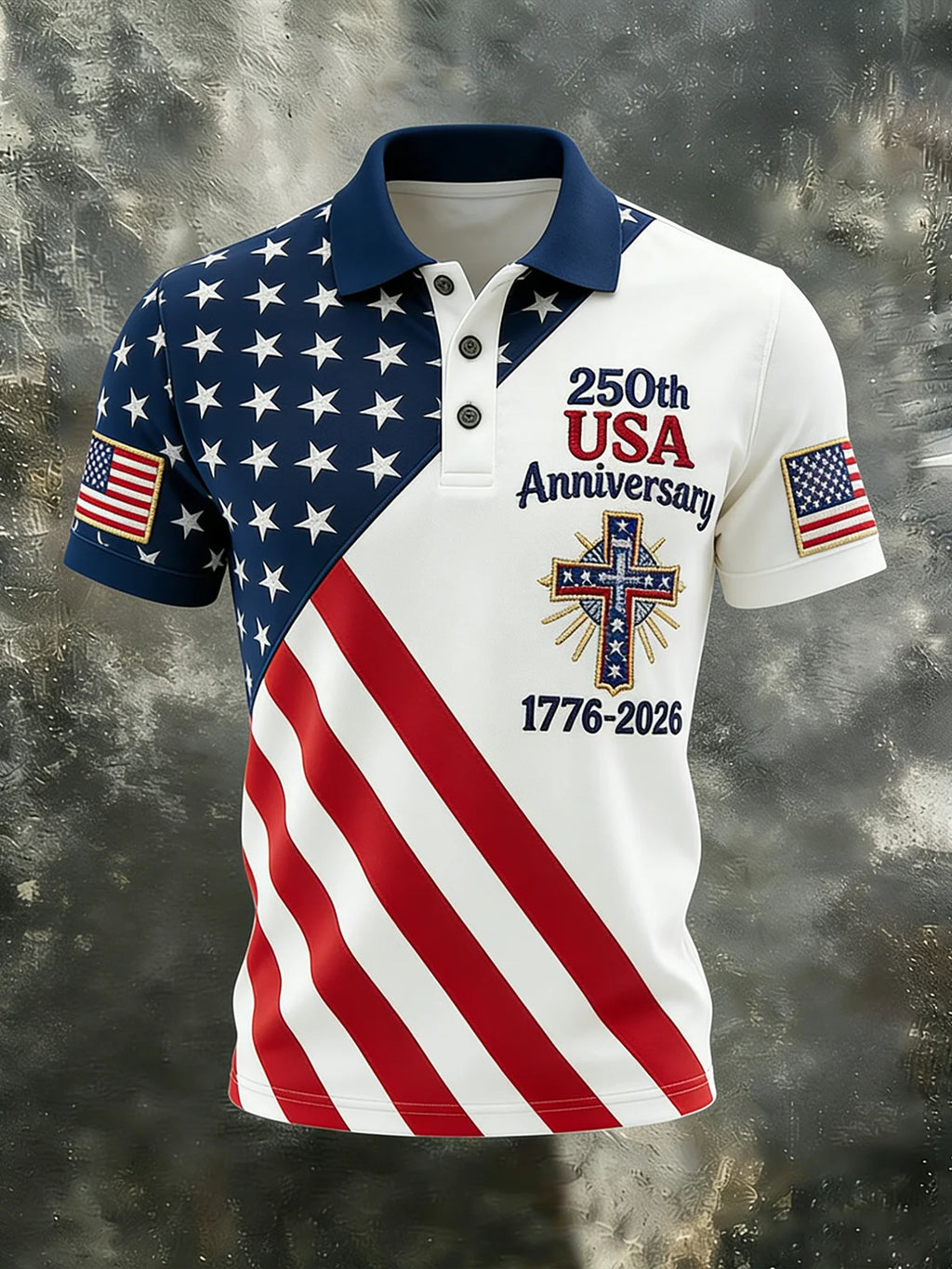 Men'S Casual 250Th Anniversary Of The Founding Of The United States Printed Short Sleeved Button Polo Shirt