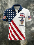 Men'S Casual 250Th Anniversary Of The Founding Of The United States Printed Short Sleeved Button Polo Shirt