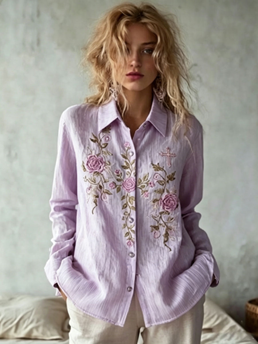 Women'S Casual Floral Faith Print Top