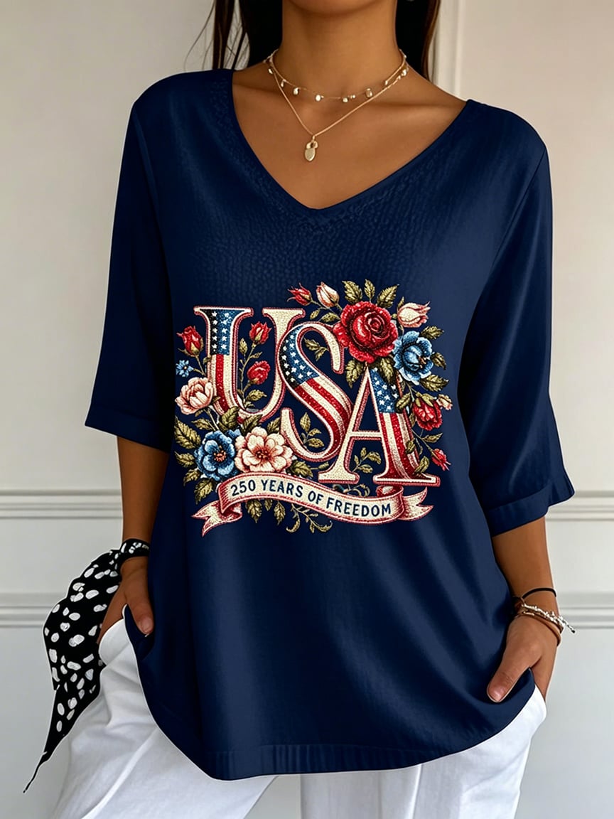Women's 250th Anniversary Freedom Flower Art  Print   Shirt