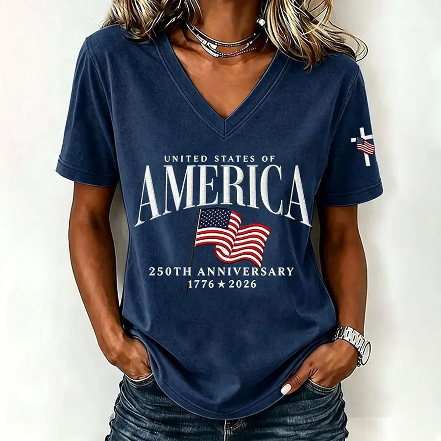 Women'S America Flag Print Printed T-Shirt