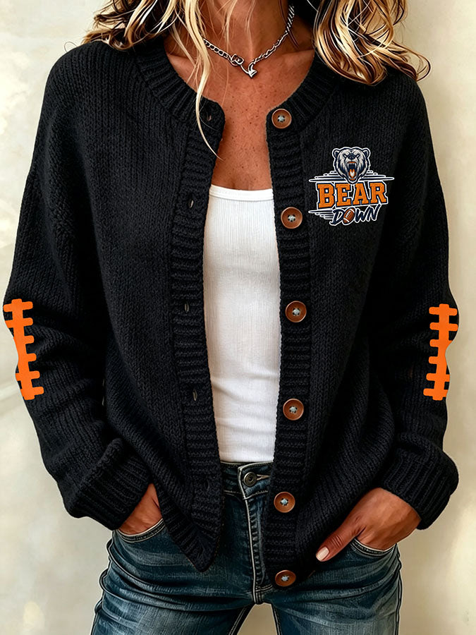 Women's football printed knitted cardigan