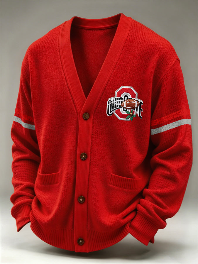 Men'S Casual Football Printed Cardigan
