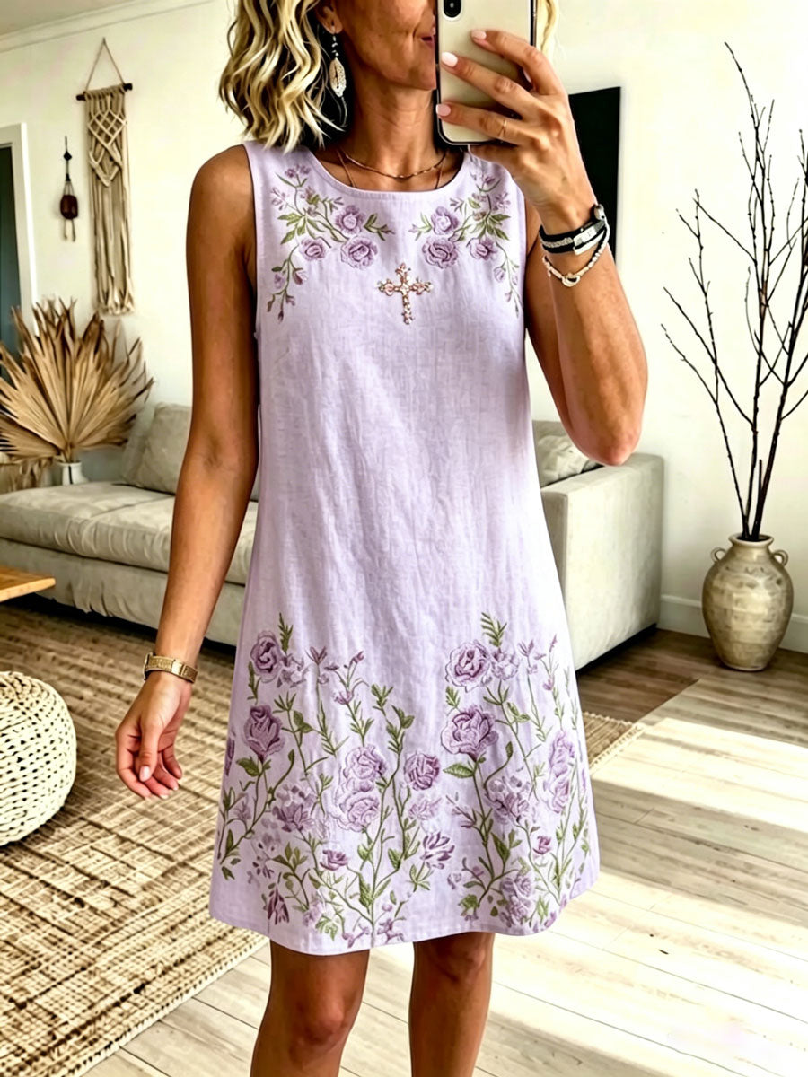 Women'S Cotton And Linen Faith Casual Floral Dress