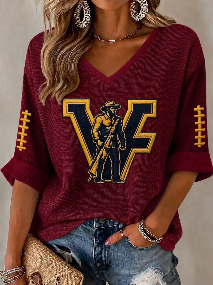 Women'S Football Print Waffle Top