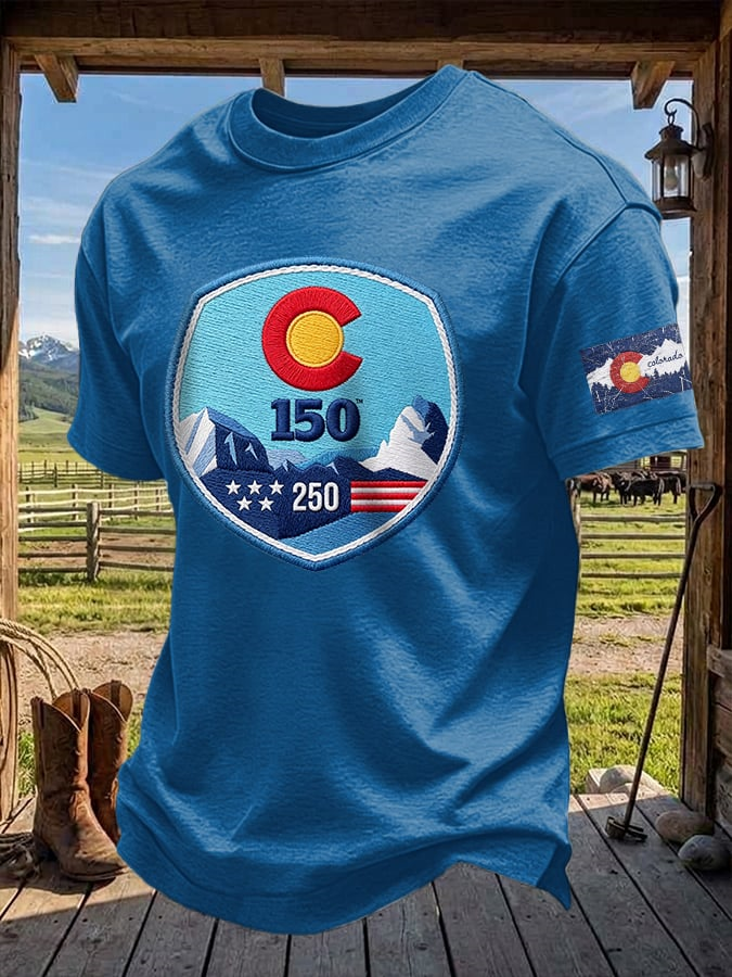 Men's Retro Colorado 150 Years USA 250 Print T-Shirt