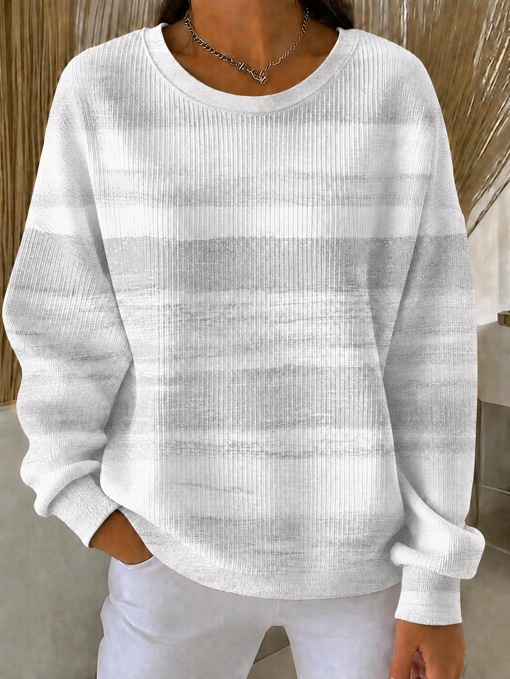 Women'S Breast Cancer Promotional Print Casual Waffle Sweatshirt