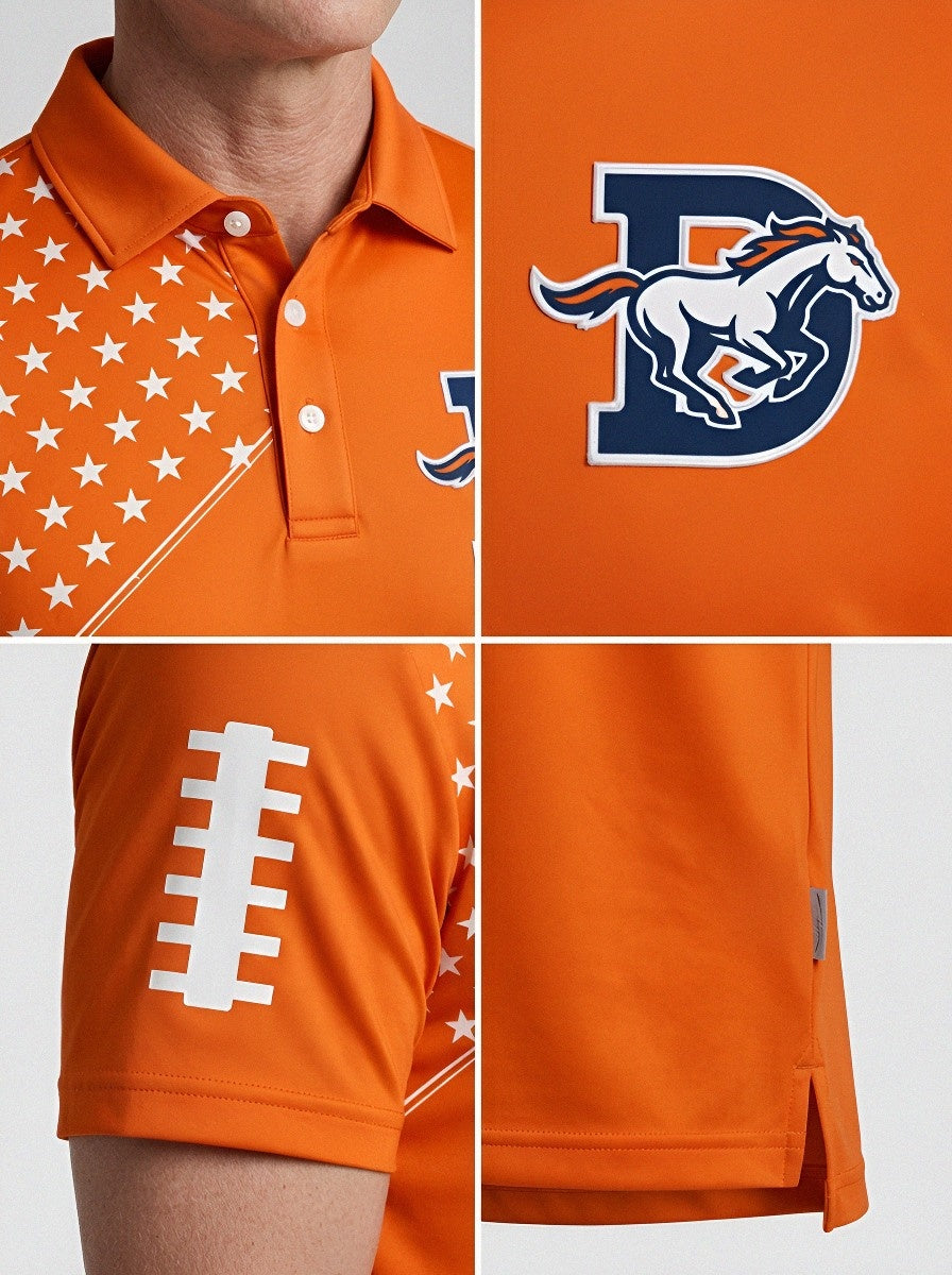 Men's Denver Football Fan Star Pattern Printed Polo Shirt