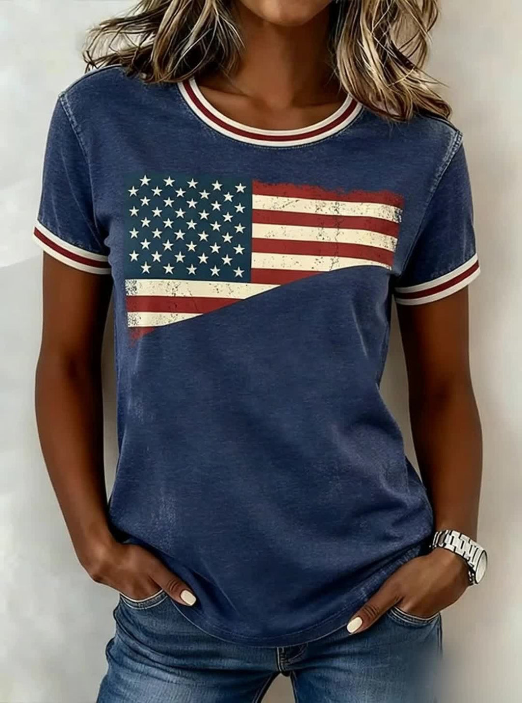 Women's Casual Retro Flag-Print Top