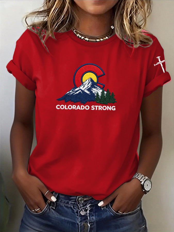 Women'S Casual COLORADO STRONG Mountain Fire Printed Round Neck Casual Short Sleeved T-Shirt