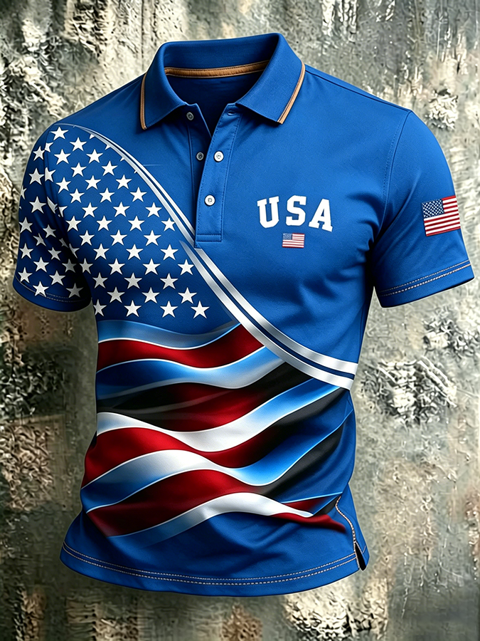 Men'S Casual USA Commemorative Printed Polo Shirt