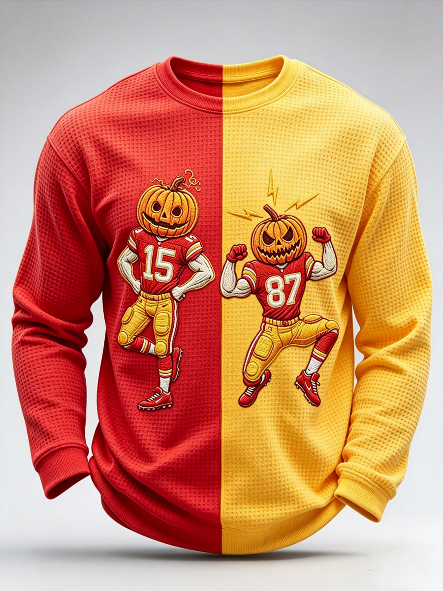 Men'S Football Fan Round Neck Waffle Hoodie