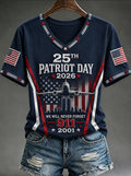 Women's "Never Forget 9/11" Pattern Comfortable V-Neck Retro T-Shirt