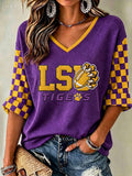 Women'S Rugby Patterned Waffle V-Neck Top