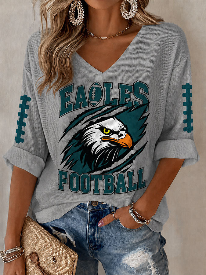 Women'S Football  Print Waffle  Top