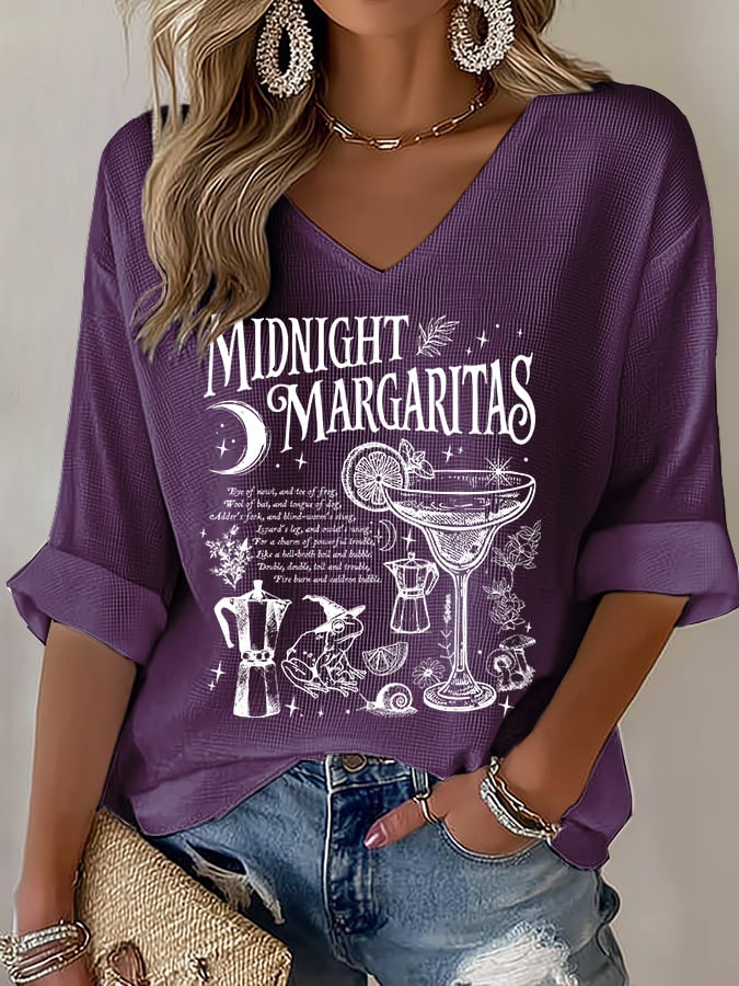 Women's Midnight Margaritas Print V Neck Top