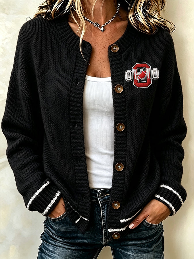 Women'S Casual Football Plant Knitted Cardigan Top
