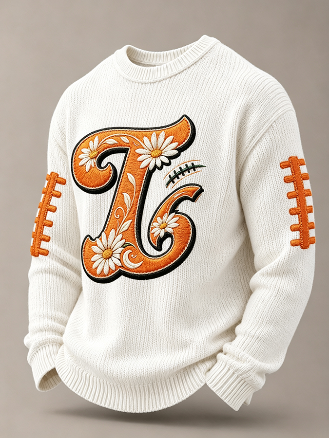 Men'S Football Printed Casual Round Neck Sweater