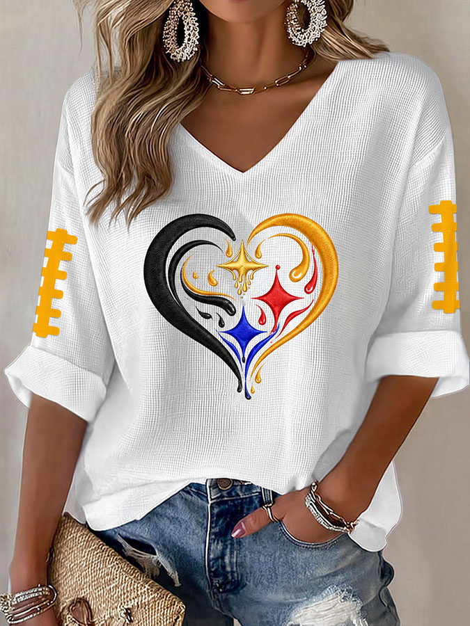 Women'S Football Print Waffle Top
