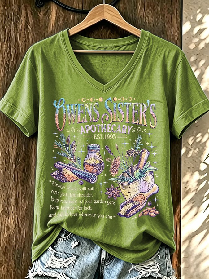 Women's Vintage Owens Sisters Apothecary Print T-shirt