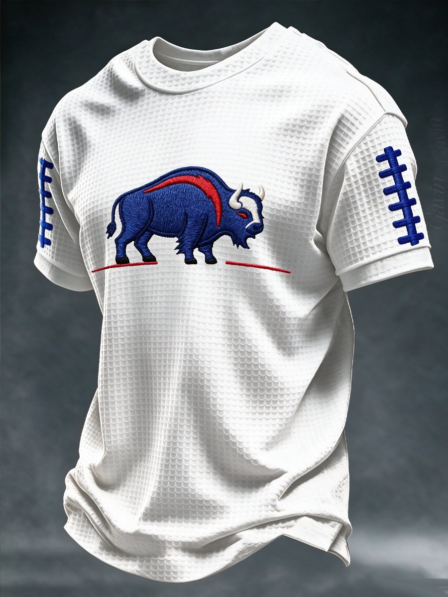 Men'S Buffalo Print Football Fans Gameday Casual Print Waffle T-Shirt