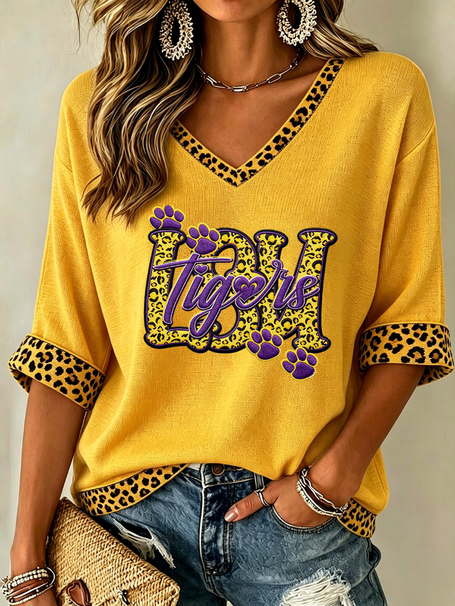 Women'S Rugby Patterned Waffle V-Neck Top