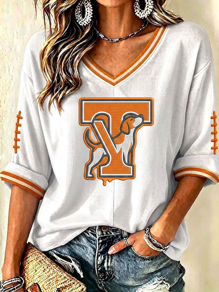 Women'S Football Print Waffle Top