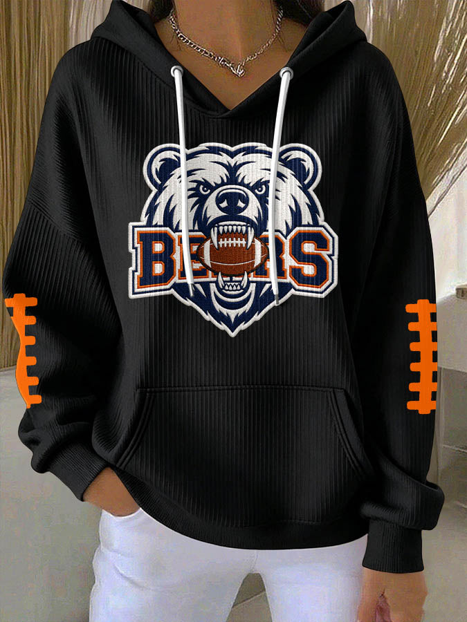 Women'S Football Print Hooded Sweatshirt