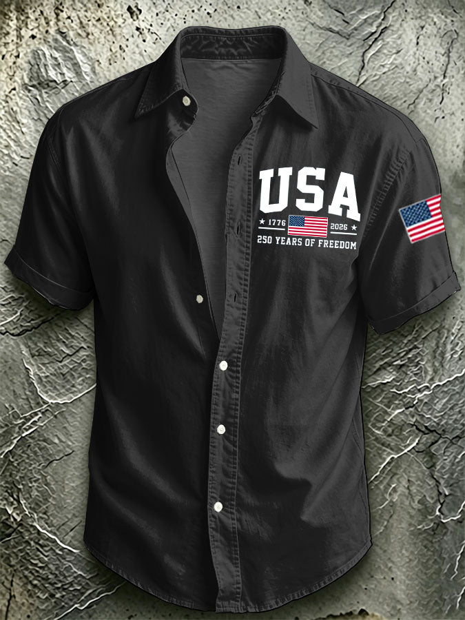 Men'S America Flag Printed Casual Collar Shirt