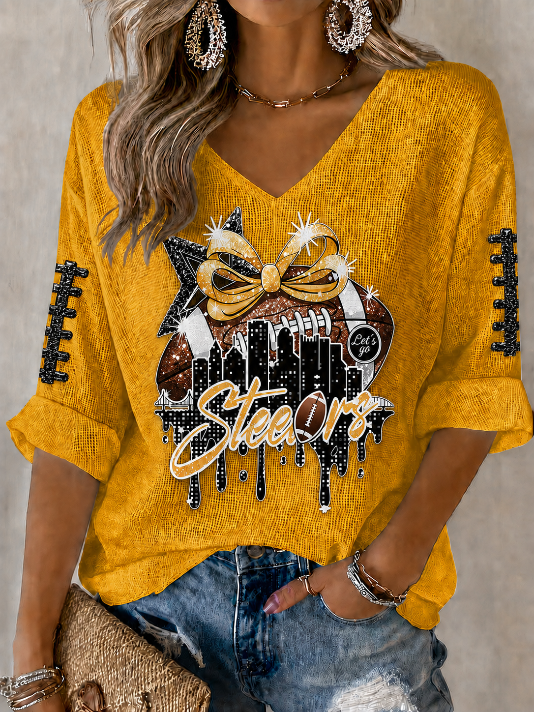 Women'S Football Print Waffle Top