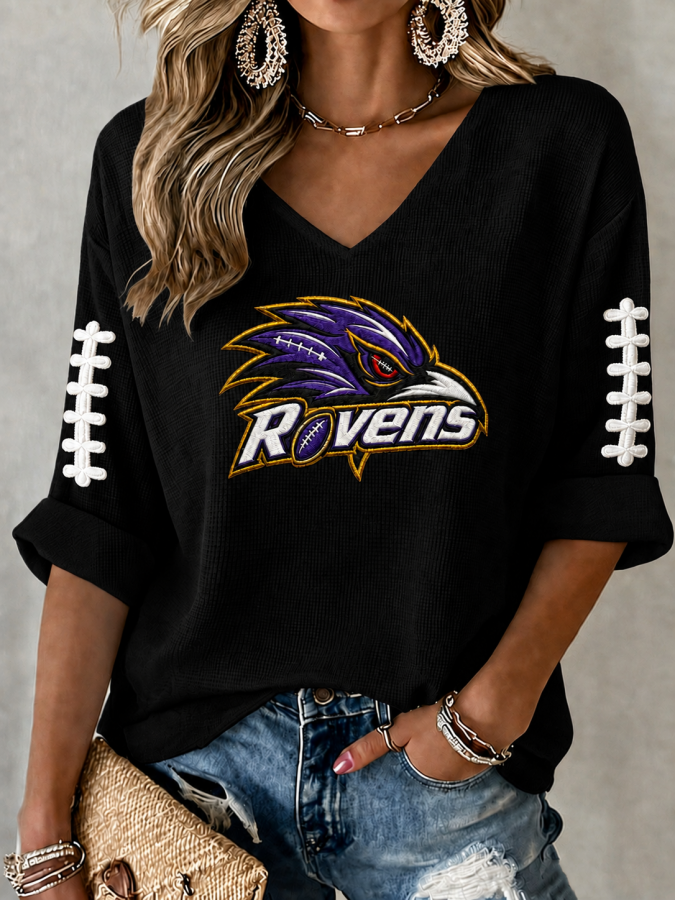 Women'S Football Print Waffle  Top