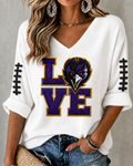 Women'S Football Print Waffle  Top